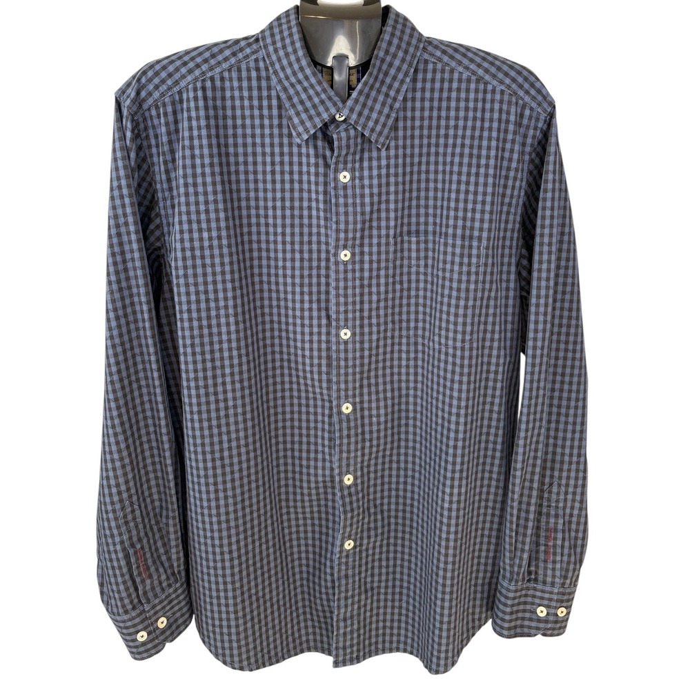 Tommy Bahama Jeans Mens XL Blue Black Gingham Diamond Quilted Cotton Shirt